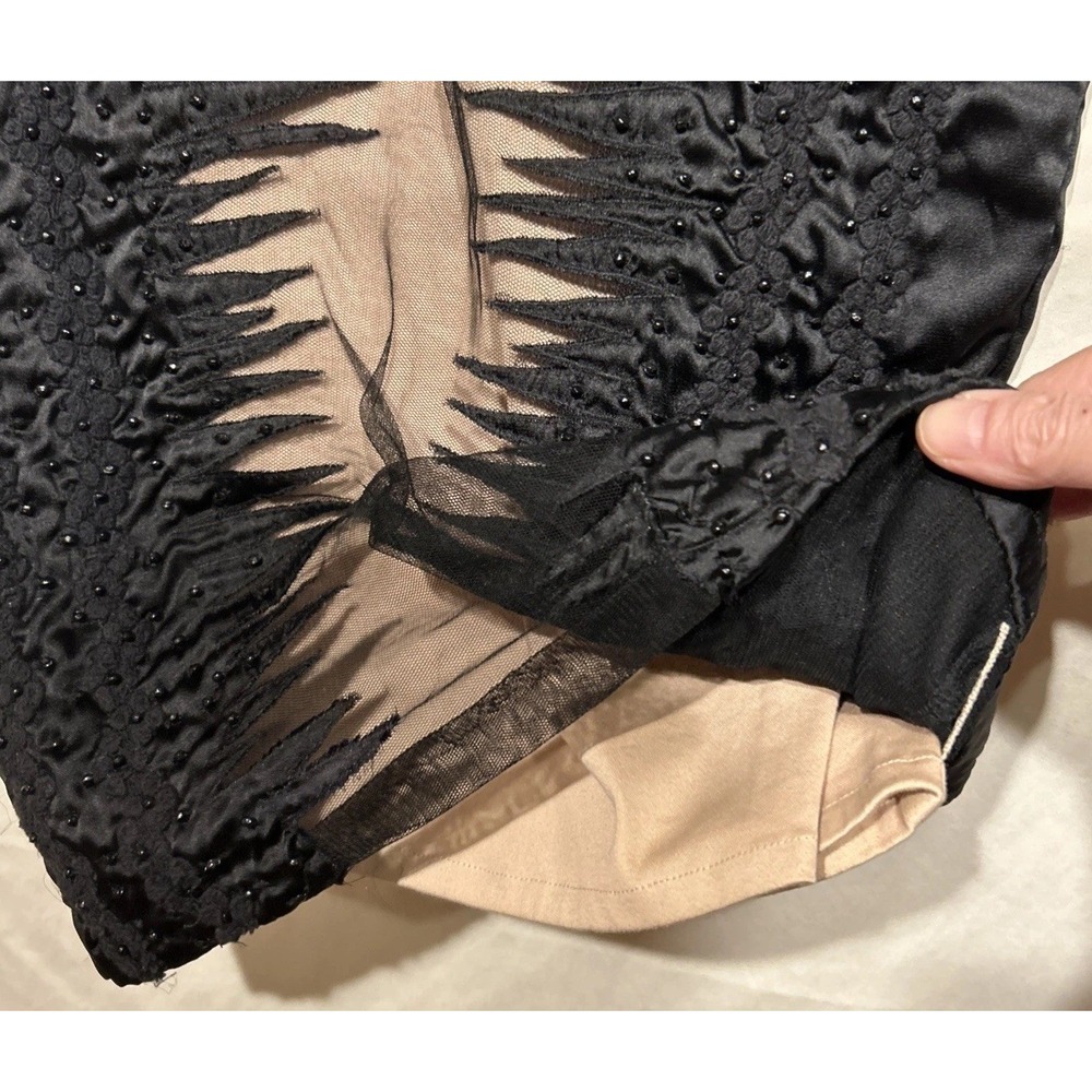Black Beaded Cocktail Dress Netting Nude color Panels Sz 4 French Connection - Picture 4 of 8